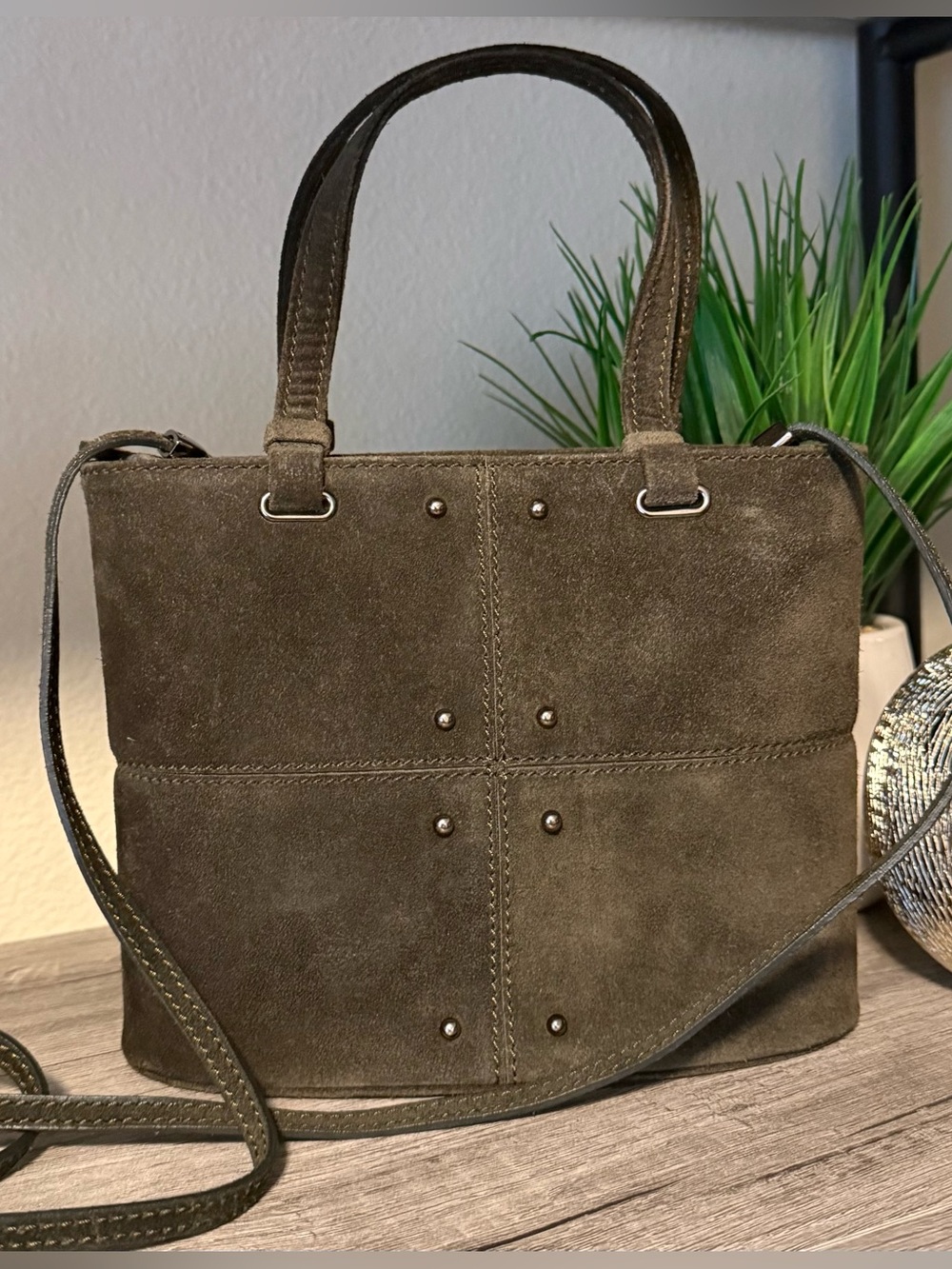 Tod’s Two-Way Olive Green Suede Small Tote